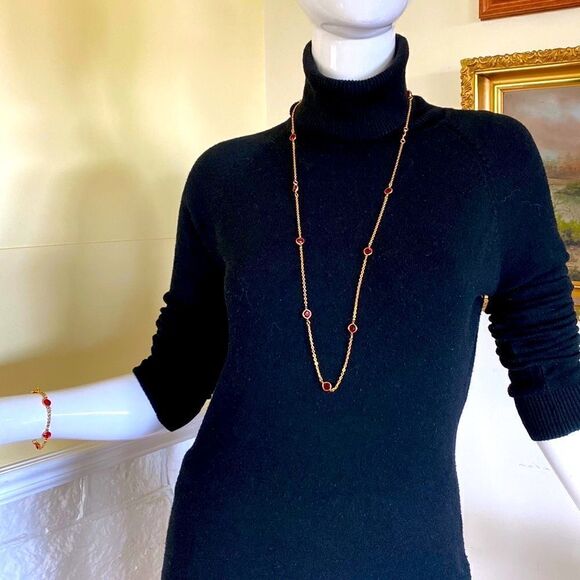 New Gold Tone & Faux Rubies Necklace & Bracelet Set - Picture 2 of 5